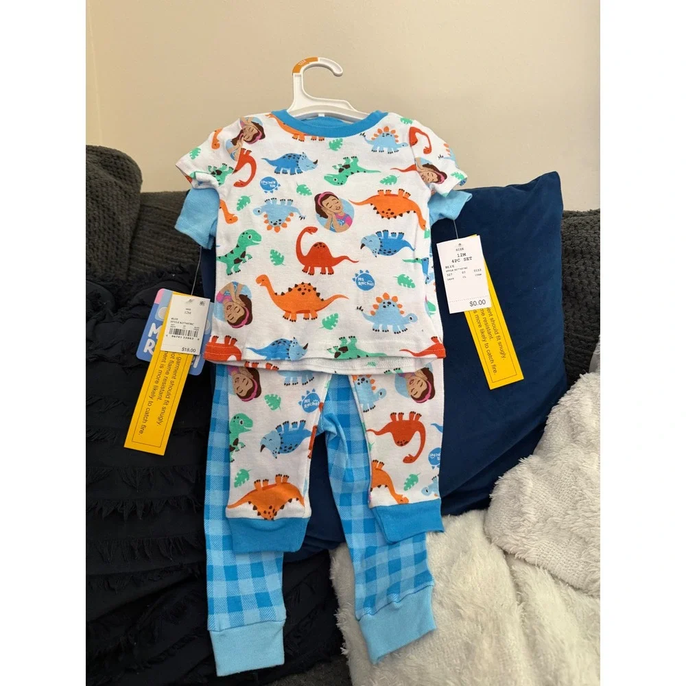 NWT 2 sets of pajamas Ms Rachel 4 Piece Pajama Set 12M Sleepy-Saurus Dinosaur‎